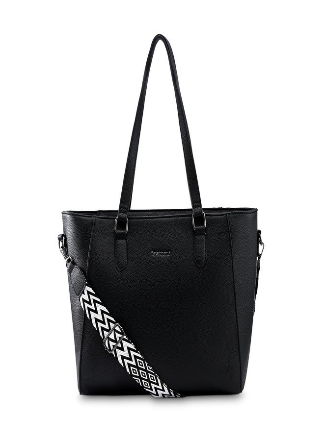 Fastrack 15" Laptop Tote | Faux-Leather Women's Handbags | 15" Laptop Tote for Workwear and College, Black - Image 1